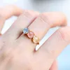 Luomansi 6*6 MM Natural Pink Sapphire Crystal Gem Ring S925 Silver 14K Gold Jewelry Fresh Romantic Women's Party 211217