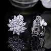 Designer Flower Shape Stunning Cubic Zirconia Crystal Women Ear Clip on Earrings Without Piercing CZ196 210714