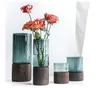 Szklany wazon nordycki do aranżacji kwiatów suszone kwiat północny Europa styl światła luksusowa dekoracja z drewnianą podstawą rrd12038