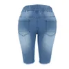 Letnie Denim Ripped Bermuda Spodenki Kobiety Niebieski Sznurek Zamknięcie Zakłopotany Długość Kolana Stretch Krótkie Dżinsy 210621