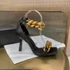 2021 Mode Luxury Women Stiletto High Heel Sandals Cowhide Sandaler Sexig Svart All-Match Party Dance Shoes Stor storlek 35-43 med låda