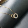 Titanium med 18 K guld Real Pearl Round Link Necklace Kvinnor Rostfritt stål Smycken Chic Gown Sweet Boho Ol S Japan Koreansk Q0531