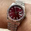 Luxury Men's Mechanical Watch Cherry Red Dial Trend Sapphire Glass Högkvalitativ automatisk rörelse Silver Vit rostfritt stål Fällbara spännband Presentklockor