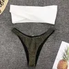 2020 Yeni Seksi Bikini Mayo Kadınlar Mayo Kapalı Omuz Bikini Seti Flaş Düşük Bel Mayo Yaz Beachwear Yüzme Takım Y0220