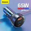 Baseus 65W PPS CAR充電器USBタイプCデュアルポートPD QCラップトップの高速充電iPhone Samsung用半透明車電話充電器