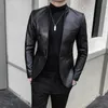 Faux Leather Men Blazer Casual Slim Fit Blazer Masculino PU Suit Jacket Single Button Wedding Business Dress Coat Ropa Hombre 210527