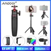 Tripods Andoer MT-08 Mini Desktop Tripod محمولة محمولة ، حامل قوس مع 1/4 بوصة حامل الهاتف RGB LED Microphone