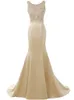 2021 Robes de soirée champagne sexy longues pour femmes formelles perles de cristal scoop capes de capuche sirène mère de la mariée robe d'occasion spéciale