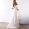 A-Line Boho Gown Bröllopsklänning 2022 V-Neck Kortärmad Snörning Strand Trädgård Bröllopklänningar Baklösa Skräddarsydda Vestido de Novia