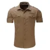 メンズカーゴシャツ男性カジュアルソリッド半袖Sマルチポケット加工プラスサイズ100％コットン210809