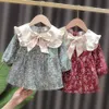 V-Tree Girl Kleding Lente Herfst Casual Meisjes Jurk Lange Mouwen Floral Princess Jurk Katoenen Boog Babykleding Q0716