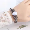 Kinel Vintage Boho Natural Stone Bangle Bracelet for Women Antique Gold Color Traditional Gift Caucasian Cuff Jewelry Q0719