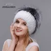 Russische modieuze minkbont hoed vrouw winter warm gebreide natuurlijke en waterboor ski hoed 211228