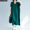 Dimanaf Женское платье Осень плюс размер вязаный Femme Lady элегантный свитер V-образным вырезом Batwing свободно сплошной свитер длинное платье Fit 5XL 210316
