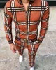 stylish plaid print tracksuit men's casual sports trousers 3D printing autumn thin zipper jacket suit274j