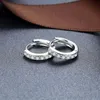 Silver Pave White Cz Stone Tjock Hoop Dangle Örhängen för Kvinnor Minimalistisk Mini Cartilage Chunky Earring Hoops Present