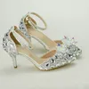 2021 Cinderella Crystal Bride Shoes Heels Women's sandals High Heel Ladies Silver Wedding Bridal Pumps Plus Size 10