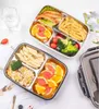 3 raster / 4 raster Bento Box 304 roestvrijstalen lunchbox rijstdozen met eetstokjes lepel voor student draagbare voedselcontainers DHA66 4PCS