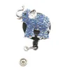Anelli chiave di moda Rinstone Blue Crystal Rhinestone Elefante ID retrattile Nome tag badge clip6593178