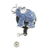 Fashion Key Rings Pink Blue Crystal Rhinestone Animal Elephant Retractable ID Name Tag Badge Reel Clip