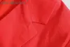 Sommar röda kvinnor beskurna blazers mode notched krage dubbelbröst långärmad avslappnad kostymjacka kvinnliga toppar 210604