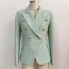 Tweed Mint Groene Blazer Dames Zomer Jas Jas Slim Office Business Double-Breasted Geweven Wol 210525