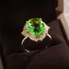 Bright Green Stone Women Rings for Wedding Evening Party Elegant Bridal Finger Ring Gorgeous CZ Gold Color Trendy Jewelry