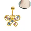 Butterfly Navel Piercing Rostfritt stål Belly Button Ring Barbell Bar Dangling Crystal Zircon Kvinna Sexig Kropp Smycken