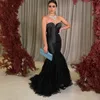 Black Strapless Mermaid Evening Dresses Sweep Train Satin Sweetheart Formal Prom Party Gowns Plus Size