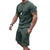 Мужские трексуиты 2022 летние мужчины повседневные шорты наборы трексуита сплошной цвет Drawstring свободно с коротким рукавом футболки для фитнеса