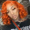 Spetsspårar Red Bob Frontal Yellow 99J Bourgogne Wavy Curly 13x4 Front Wig Full Density Colored Human Hair Closure89800712851736