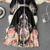 Women Fashion Style A-line Spring POLO Collar Button Slim Retro Printed Elegant Vintage Clothes Vestidos S428 210527