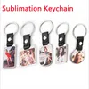 Sublimation Blank Metal Keychain Favor DIY Carré Rectangle Forme Ronde Porte-clés avec Anneau En Cuir Transfert Thermique Impression Bagages Pendentif