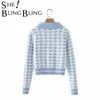 Sheblingbling za mulher 2021 casual tráfego puxe tops outono inverno pólo colar de colar de contraste de contraste Houndstooth malha de jumper y0825