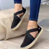 Sandálias de plataforma listrada de verão cunhas sapatos para as mulheres cânhamo corda fundo mulheres espadrilles hews slip na lona pescador y0721