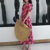 Vintage szyfonowa sukienka do letnich damskich bohemian plażowa krótkie rękawe sukienki midi folia sundress desetos de festa 210608