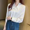 Kore Kadınlar Ipek Gömlek Beyaz Gömlek Kadın Uzun Kollu Saten Bluz Şifon Bluzlar Artı Boyutu Bayanlar XXL 210604 Tops