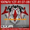 100% Fit OEM Bodywork para Yamaha Moto YZF-R1 YZF-1000 YZF R1 1000 CC 07-08 Corpo 91No.0 YZF R1 1000CC YZFR1 07 08 YZF1000 2007 2008 Injecção Molde Jogo Metálico Vermelho