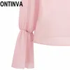 Liquidazione Camicetta da donna Camicie Sottile Chiffon Flare Manica lunga Lolita Moda casual Ruffled Chic Spring Camicette Top Sweet Blusas 210527