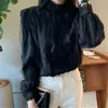 Vintage Patchwork Lace Shirts OL Stand Vrouwelijke Kantoor Dame Chic Losse Mode All Match Streetwear Blouses 210525
