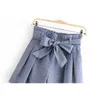 Las más nuevas mujeres elegantes pantalones cortos sólidos pajarita fajas bolsillos elástico bolsa de papel cintura femenina elegante pantalones cortos 210301