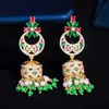 Indian Gold Color Green Red CZ Ethnic Vintage Long Dangle Drop Tassel Earrings for Women Handmade Party Jewelry CZ765 210714