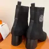 Top herfst winter sokken hielen hiel laarzen mode sexy gebreide elastische boot ontwerper alfabetische vrouwen schoenen dame letter dikke 6cm hoge hakken maat 35-40 met doos