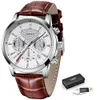 Lige hommes montres marque de luxe homme mode cuir montre étanche chronographe Quartz montre-bracelet montre