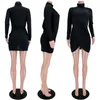 Casual Dresses Solid Color Half High Collar Cross Split Slim Mini Dress 2021 Women's Street Party Fashion Nightwear