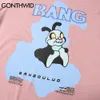 Gonthwid tees tops streetwear harajuku cartoon abelha impressão algodão tshirts casual hip hop moda smmer homens manga curta t-shirts c0315