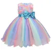 FOCUSNORM 0-9Y Principessa Ragazze Dei Capretti Vestito Da Partito 3 Colori Fiori di Pizzo Senza Maniche Paillettes Grande Bowknot Tutu Vestito Estivo Q0716