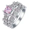 Обручальные кольца розовые сеты цветок милый белый фиолетовый циркон уникальный 2021 Леди Ювелирные изделия подарок принцесса милая помолвка для женщин