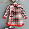 Liefde ddmm meisjes jurken lente kid's kleding meisjes plaid regenboog jurk lange mouwen schattige partij outfits kinderen kostuums 210715