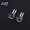 CSJ Natural Smoky Quartz Gemstone Earring Sterling 925 Silver Cushion 9ct Checkboard Cut Fine Jewelry For Women Lady Party Gift H1015